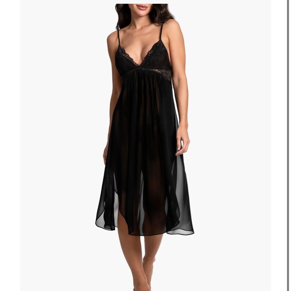 NWT In The Bloom Jonquil Black Lace Chiffon Nightgown
